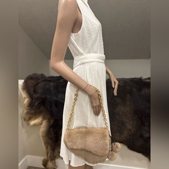 Natural Mink Fur Handmade Asymmetric Saddle Bag/Crossbody & 2 Mink Fur Charm - Picture 12 of 16